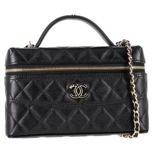 Chanel Caviar Quilted Trendy Handle Slim Vanity in Black Leather